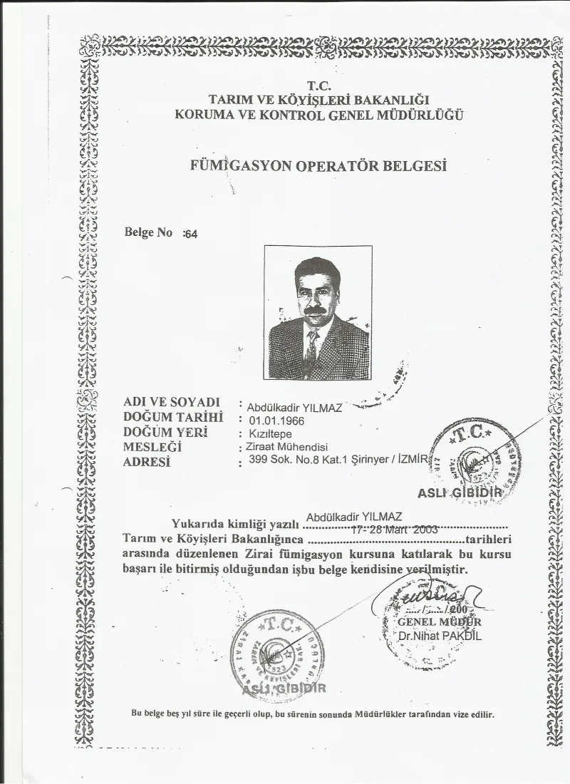 OPERATÖR BELGESİ - KADİR YILMAZ